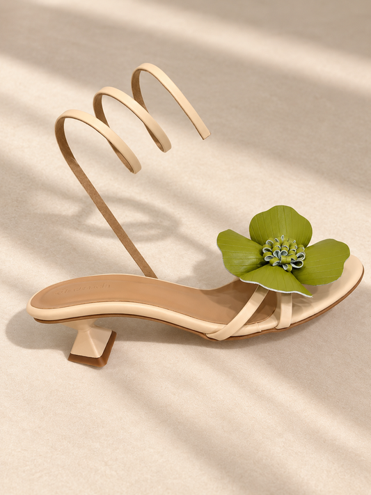 Bloom Spiral Heels - Off White & Olive