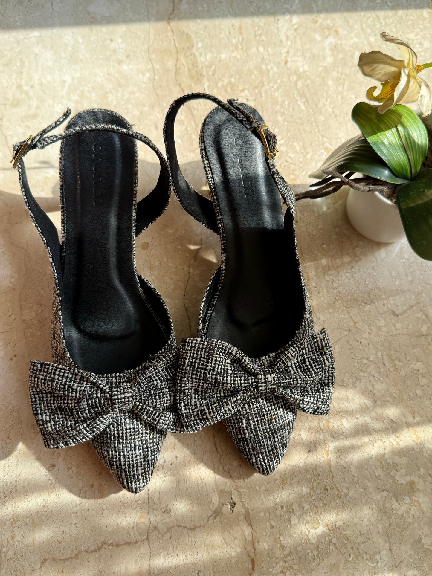 Moonlit Black & White Tweed Slingback Pumps