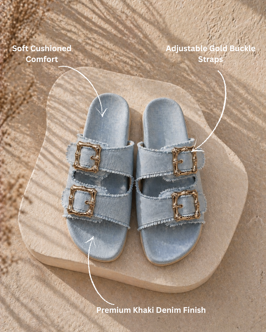 Denim Cork Slides - Blue