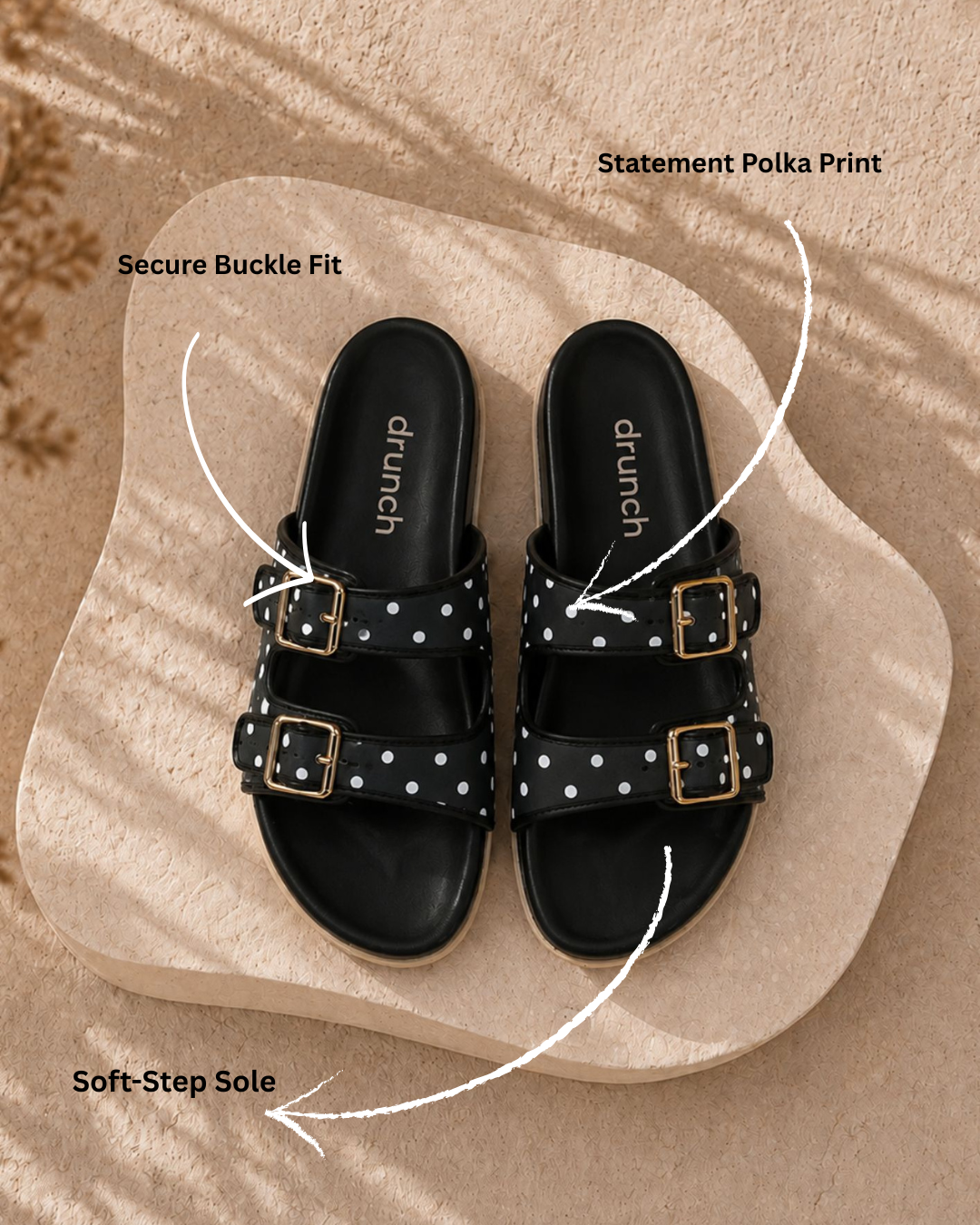 Polka Cork Sandals - Black