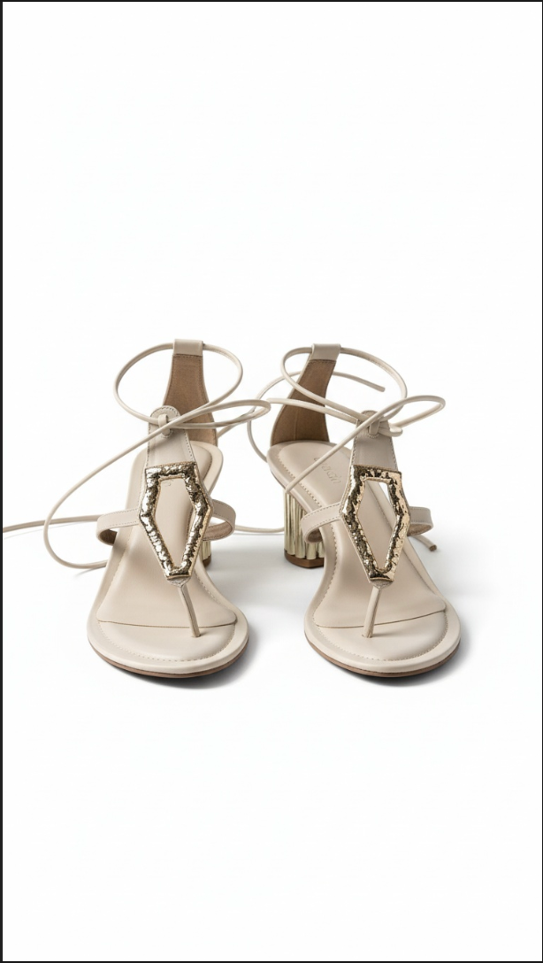 Serra Tie-Up T-Strap Heels - Off White