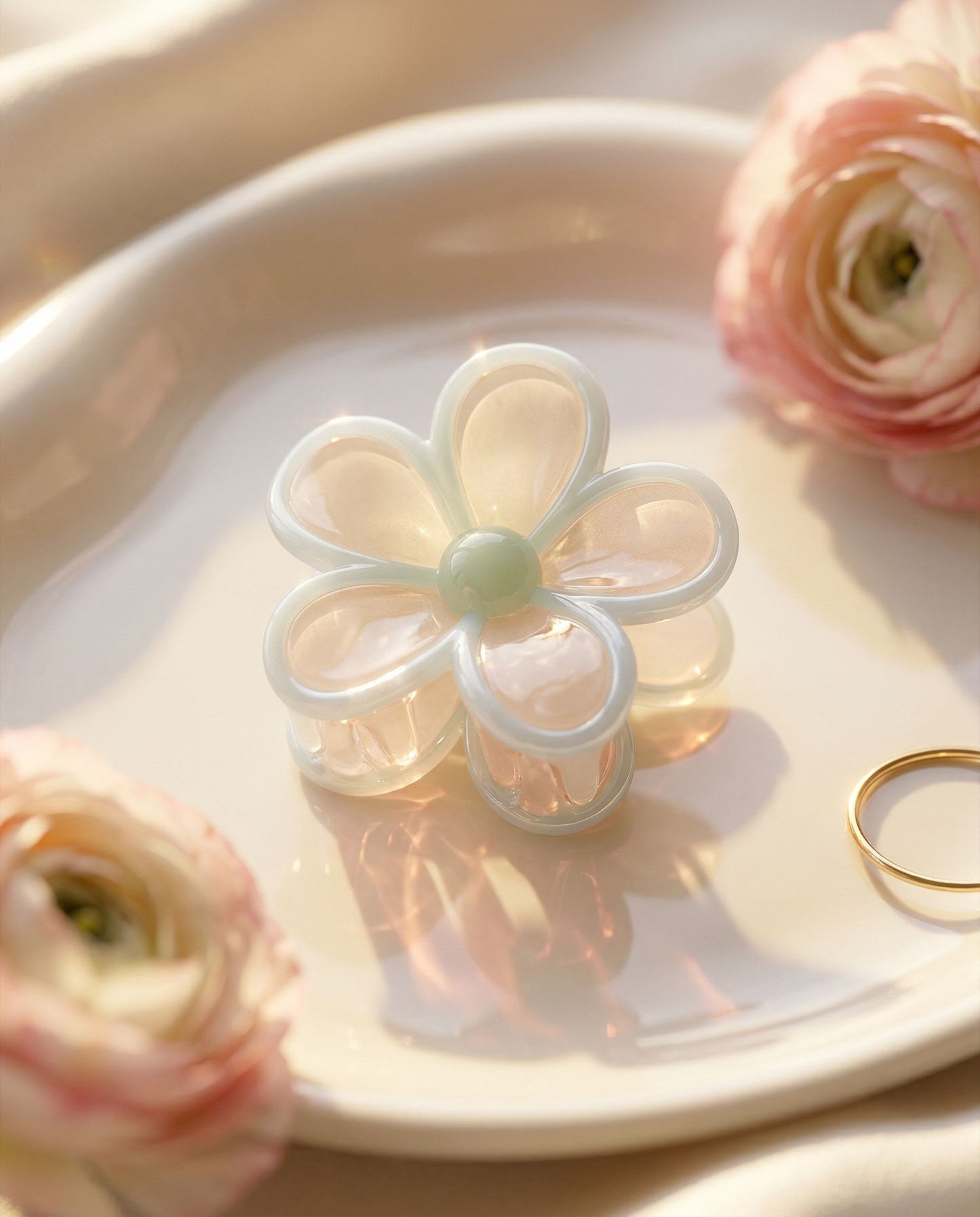 Flower Pop Beach Clip - White & Peach