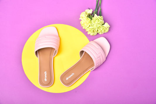 Cosmopolitan Flats Blush Pink – side view, wide single-strap blush pink flats for women