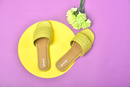 Cosmopolitan Flats Lime – side view, wide single-strap lime green flats for women