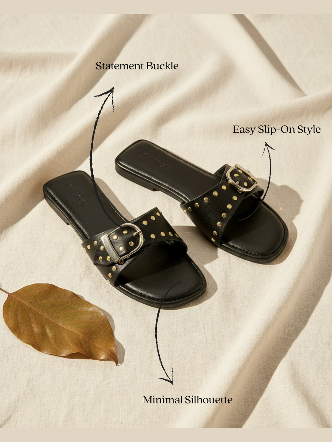 Dune Flats Black – lifestyle styling, women's everyday studded flats