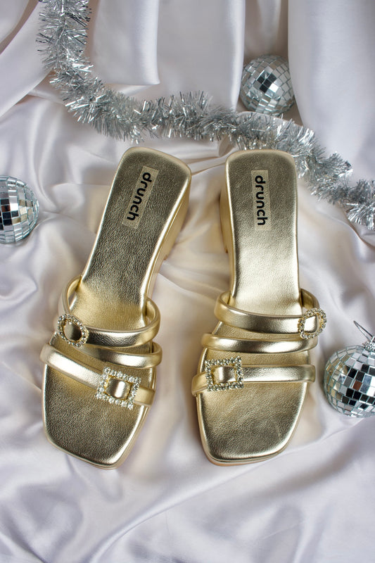 Martini Wedges Gilded Gold – side view, 3-inch embellished wedge heels for women