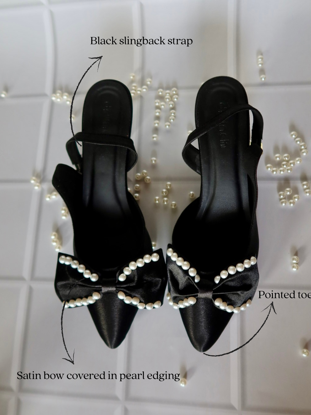 Moonlit Black Pearl Slingback Pumps - Styled Flat Lay | drunch