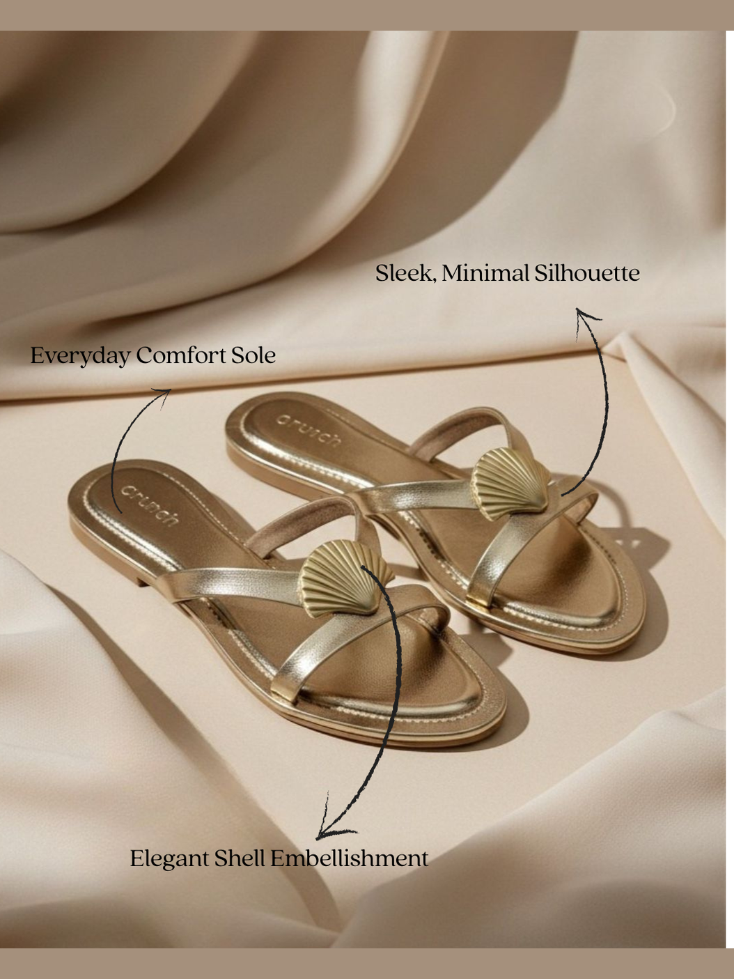 Noa Shell Flats in Gold – Lifestyle Shot of Shell Embellished Flats for Women | Drunch