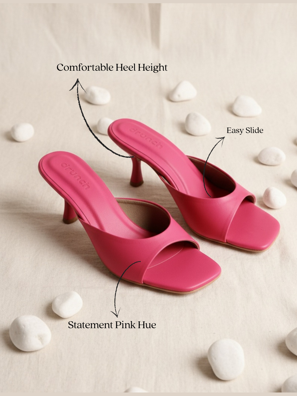 Nusa Fuchsia Heeled Sandals - Styled Flat Lay | drunch