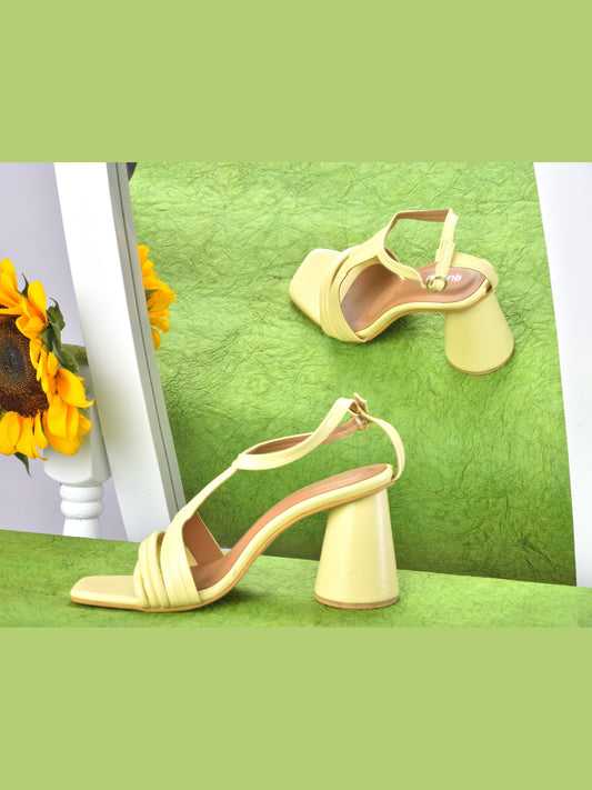 Pina Colada Heels Sunlit Yellow – side view, ankle strap 3-inch cylindrical heels for women
