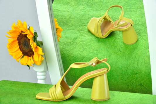 Pina Colada Heels Zesty Lime – side view, ankle strap 3-inch cylindrical heels for women