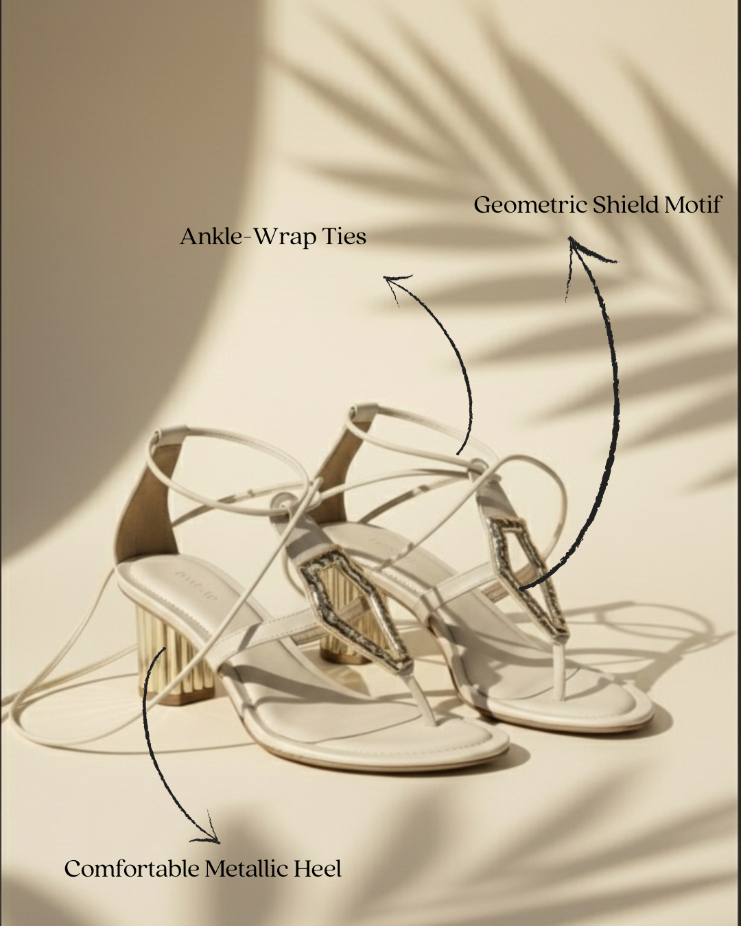 Serra Tie-Up T-Strap Heels Off White - Styled Flat Lay | drunch