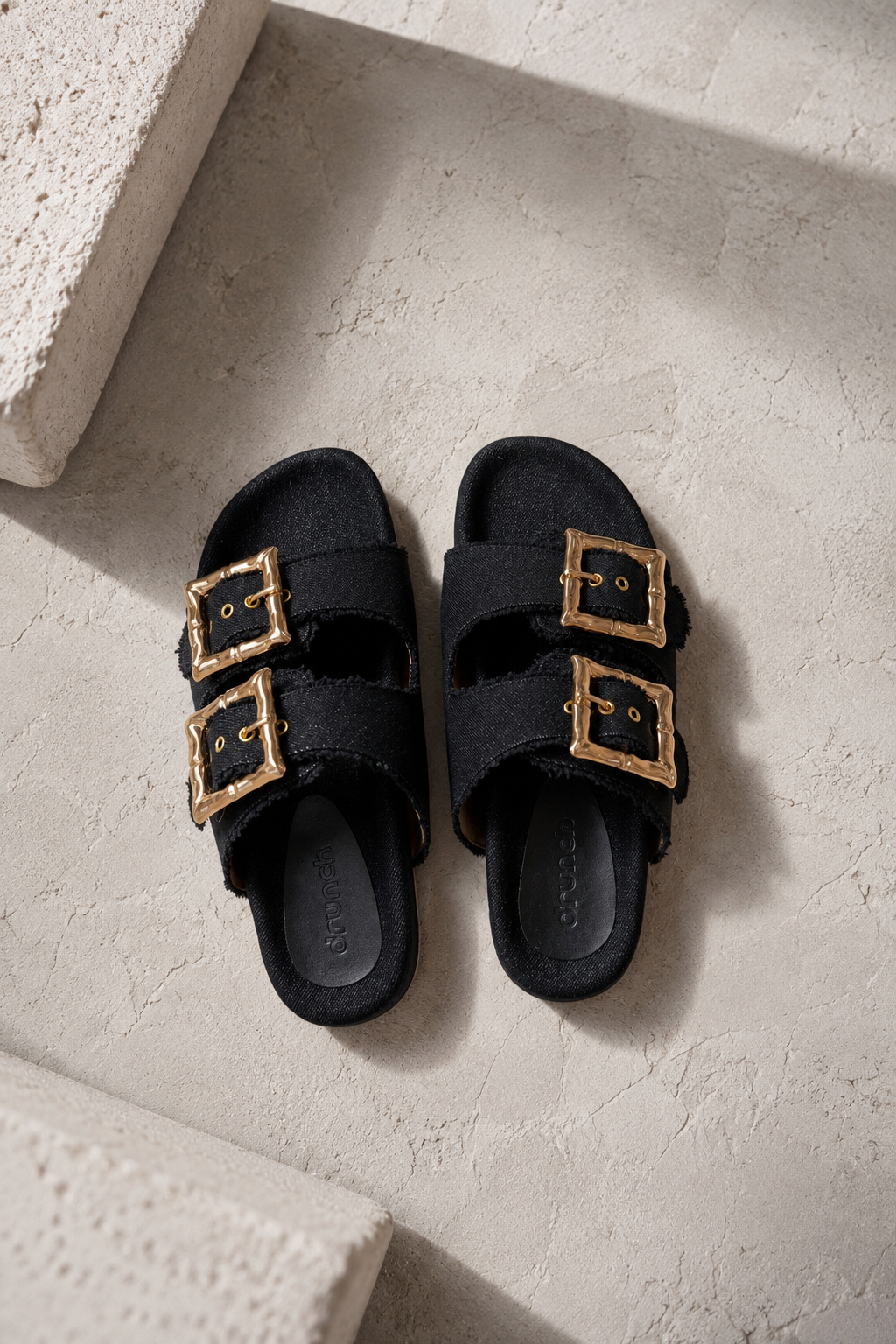 Denim Cork Slides - Black