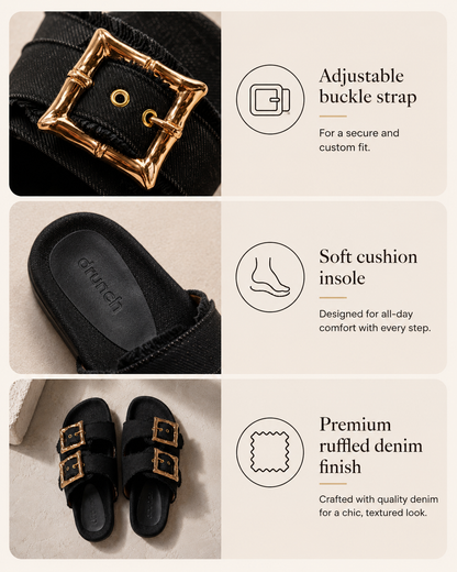 Denim Cork Slides - Black