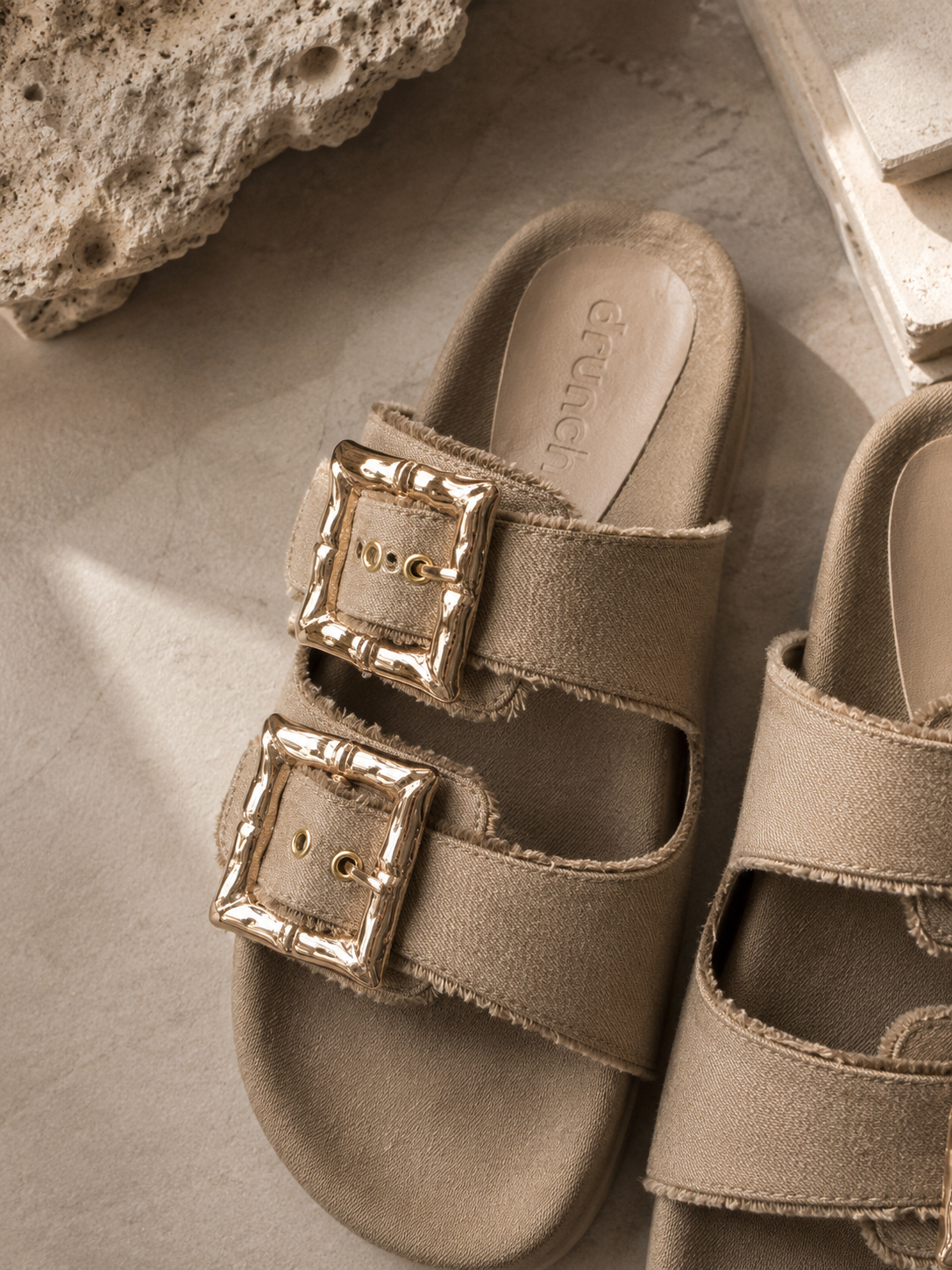 Denim Cork Slides- Khaki