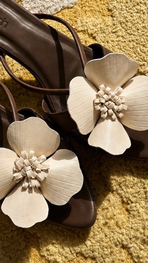 Brown & White Bloom Heels