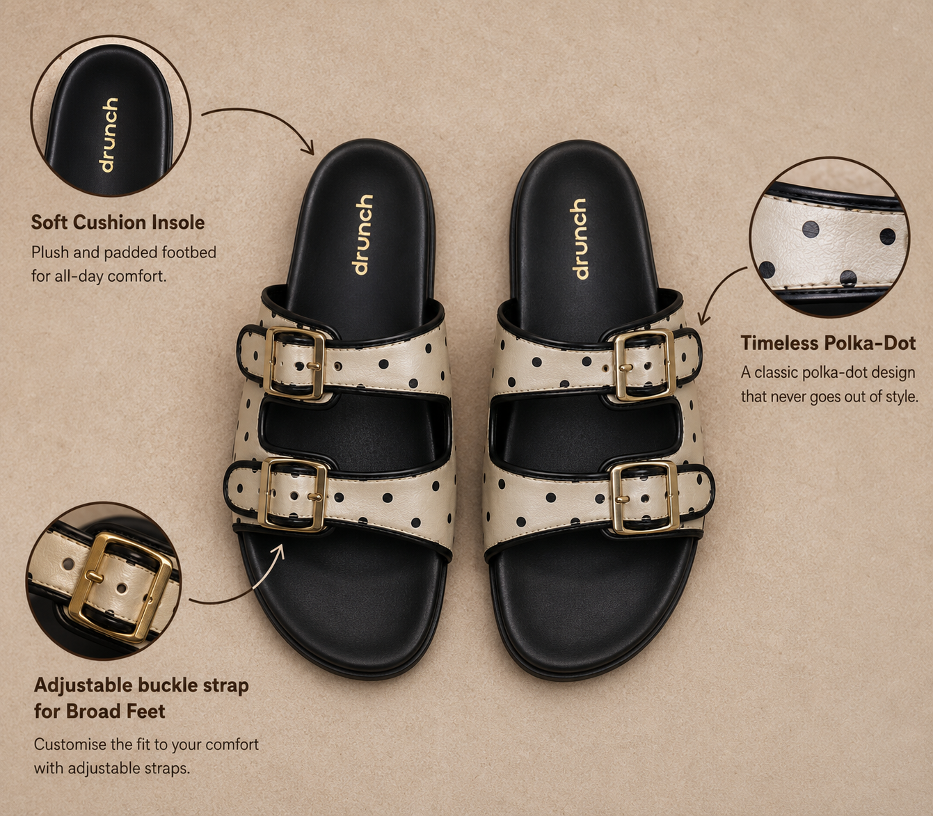 Polka Cork Slides - White