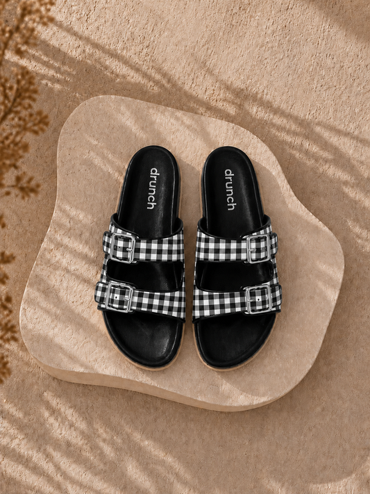 Gingham Cork Slides