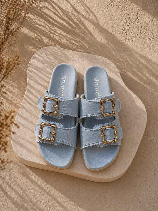 Denim Cork Slides - Off White