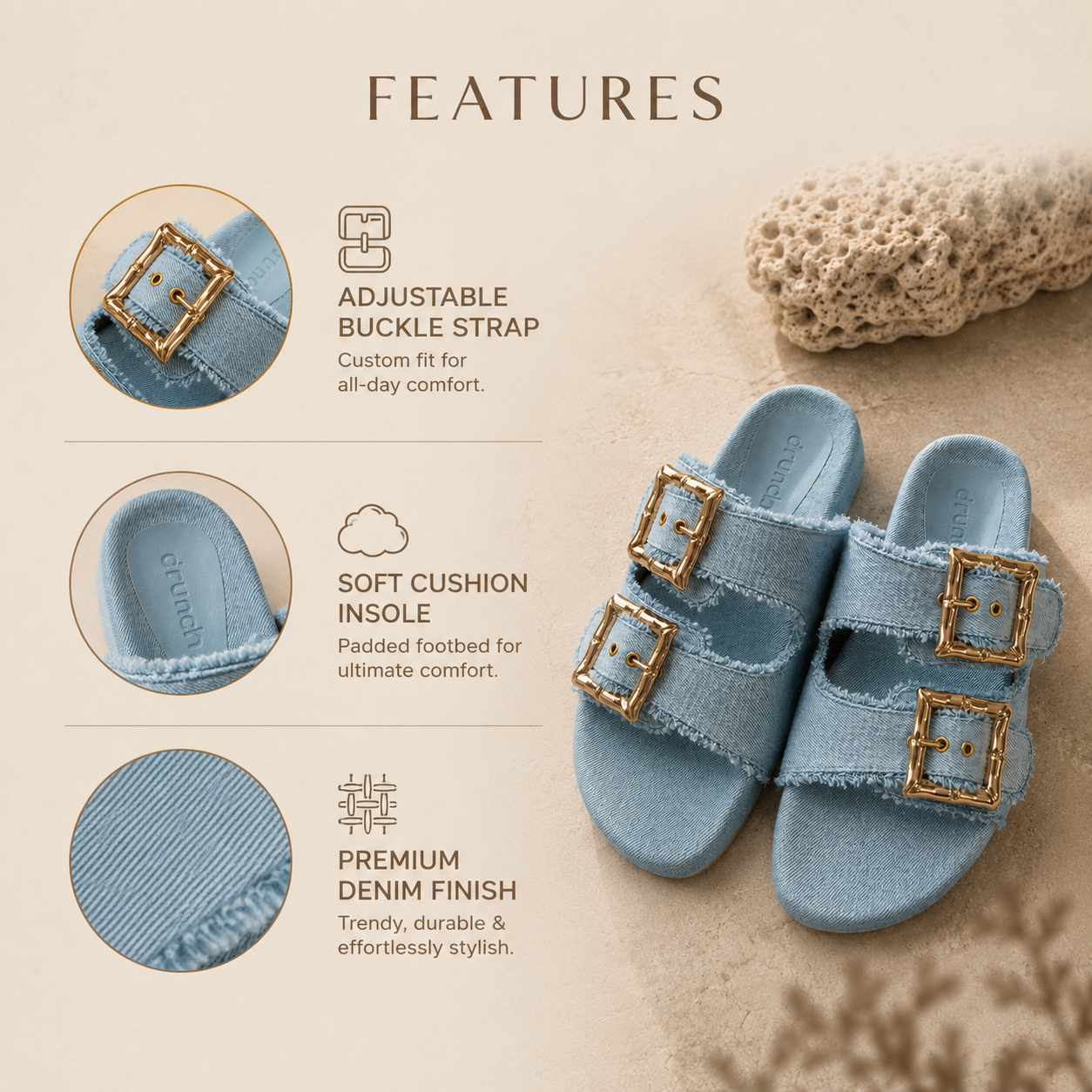 Denim Cork Slides - Blue