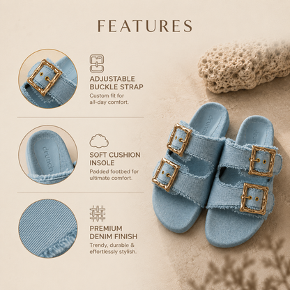 Denim Cork Slides - Blue