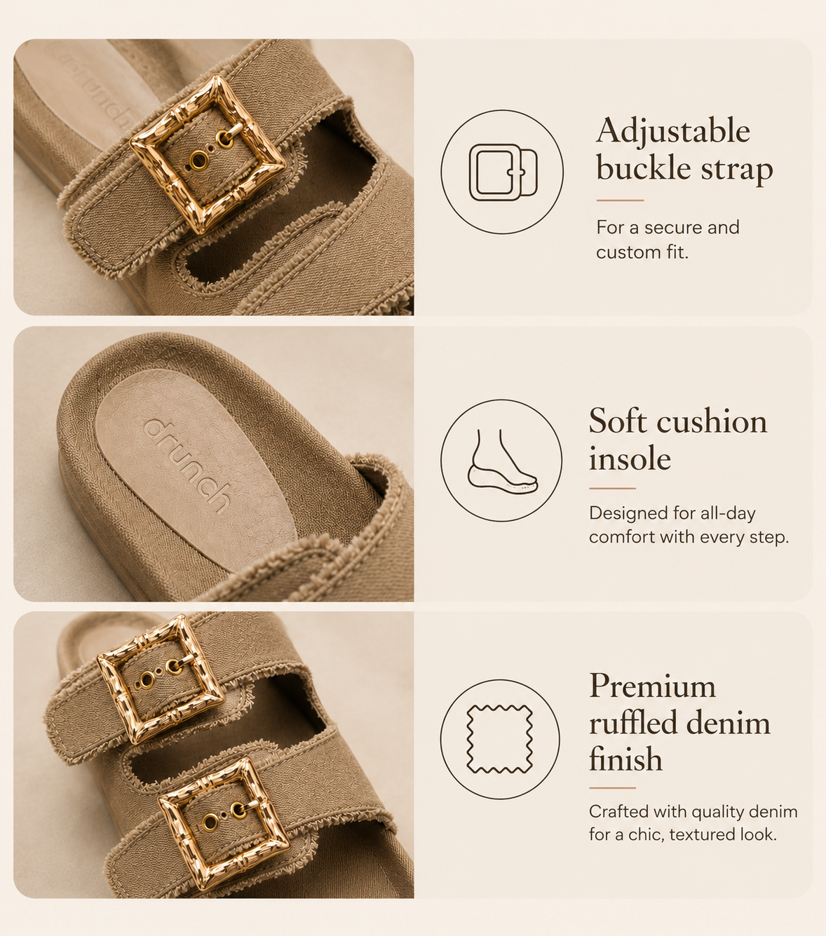 Denim Cork Slides- Khaki