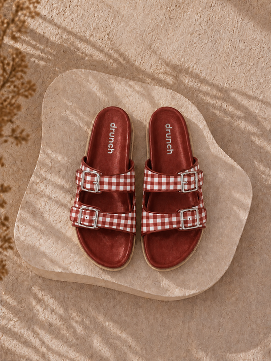 Gingham Cork Slides