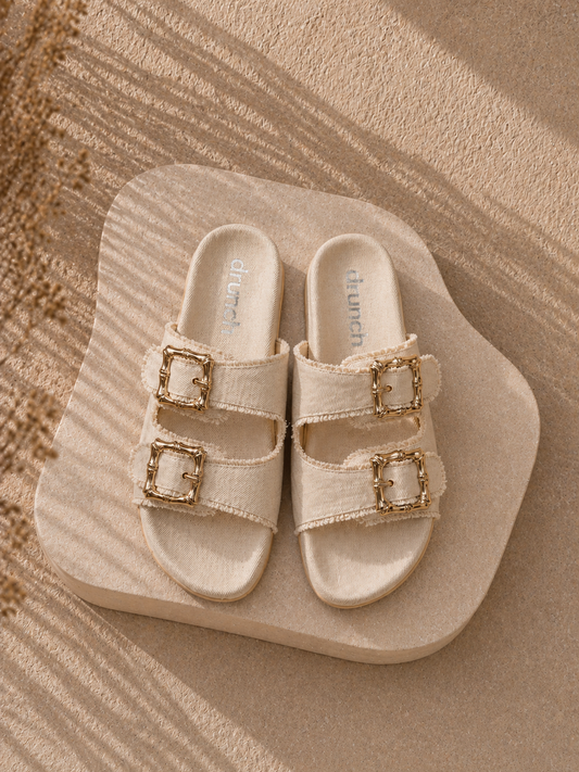 Denim Cork Slides - Off White