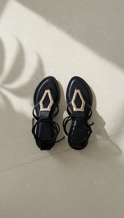 Serra Tie-Up T-Strap Heels - Black