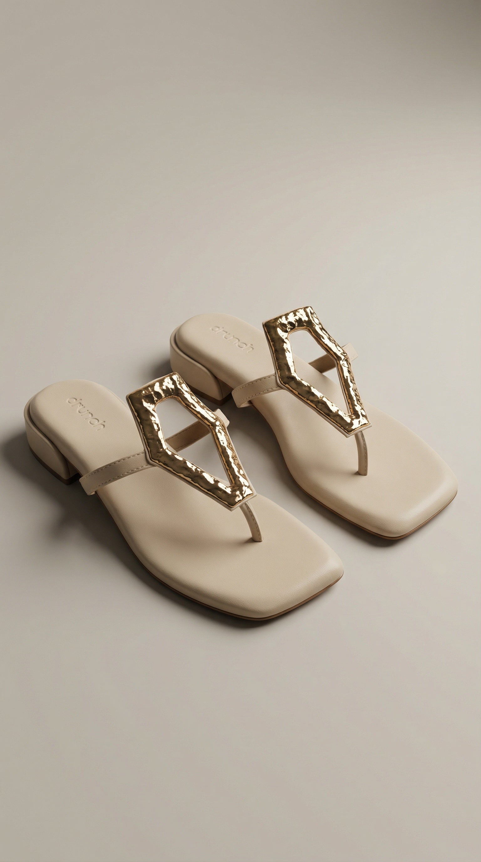 Afterglow Flats in Off White – Side Angle View of Gold Buckle Flats for Women | Drunch