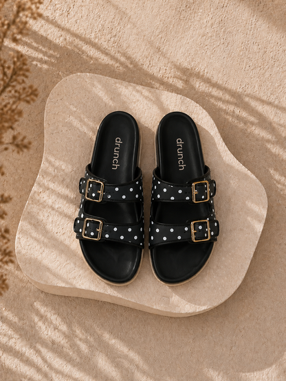 Polka Cork Sandals - Black