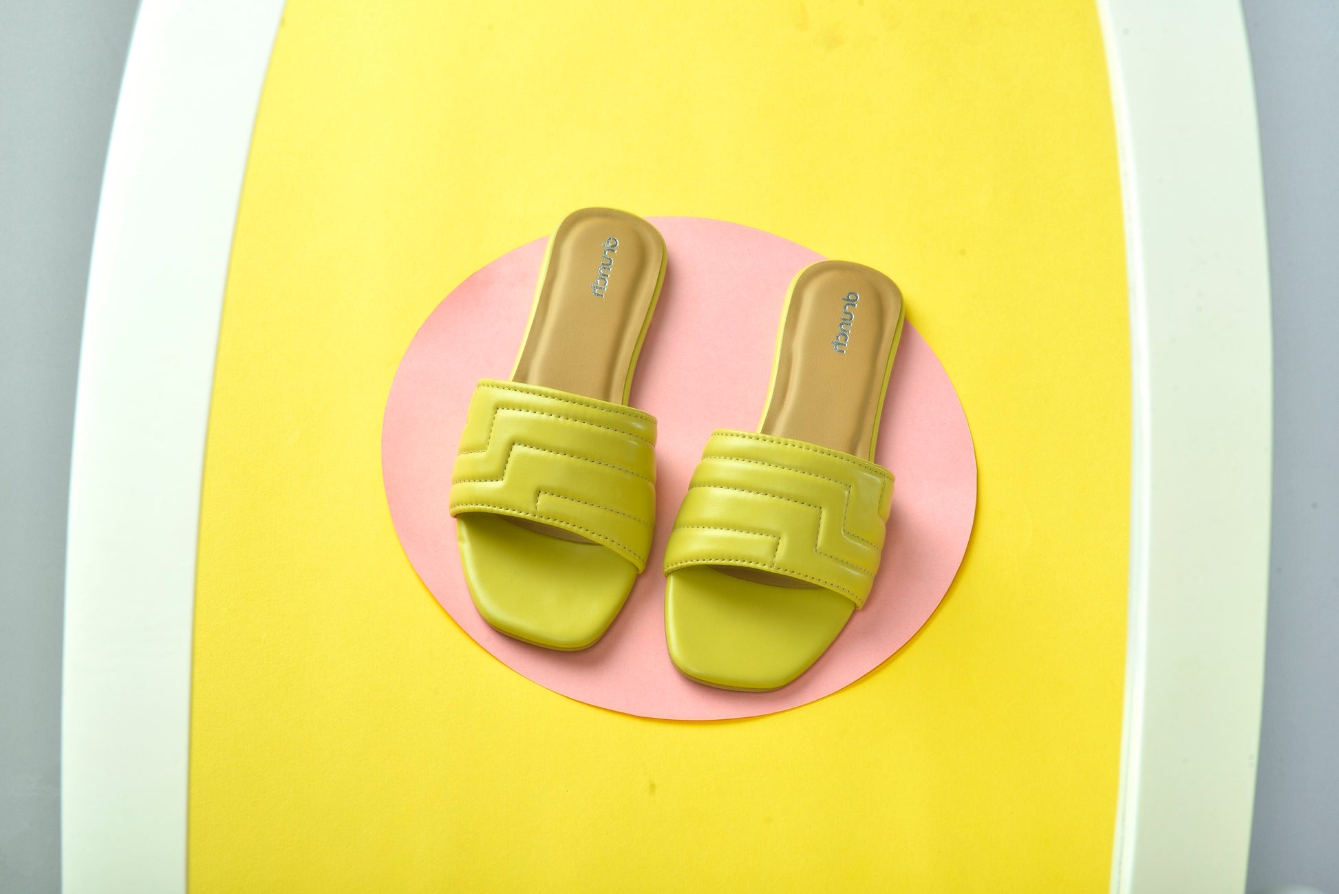 Cosmopolitan Flats Lime – front view, open square-toe slip-on flats for women