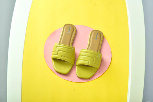 Cosmopolitan Flats Lime – front view, open square-toe slip-on flats for women