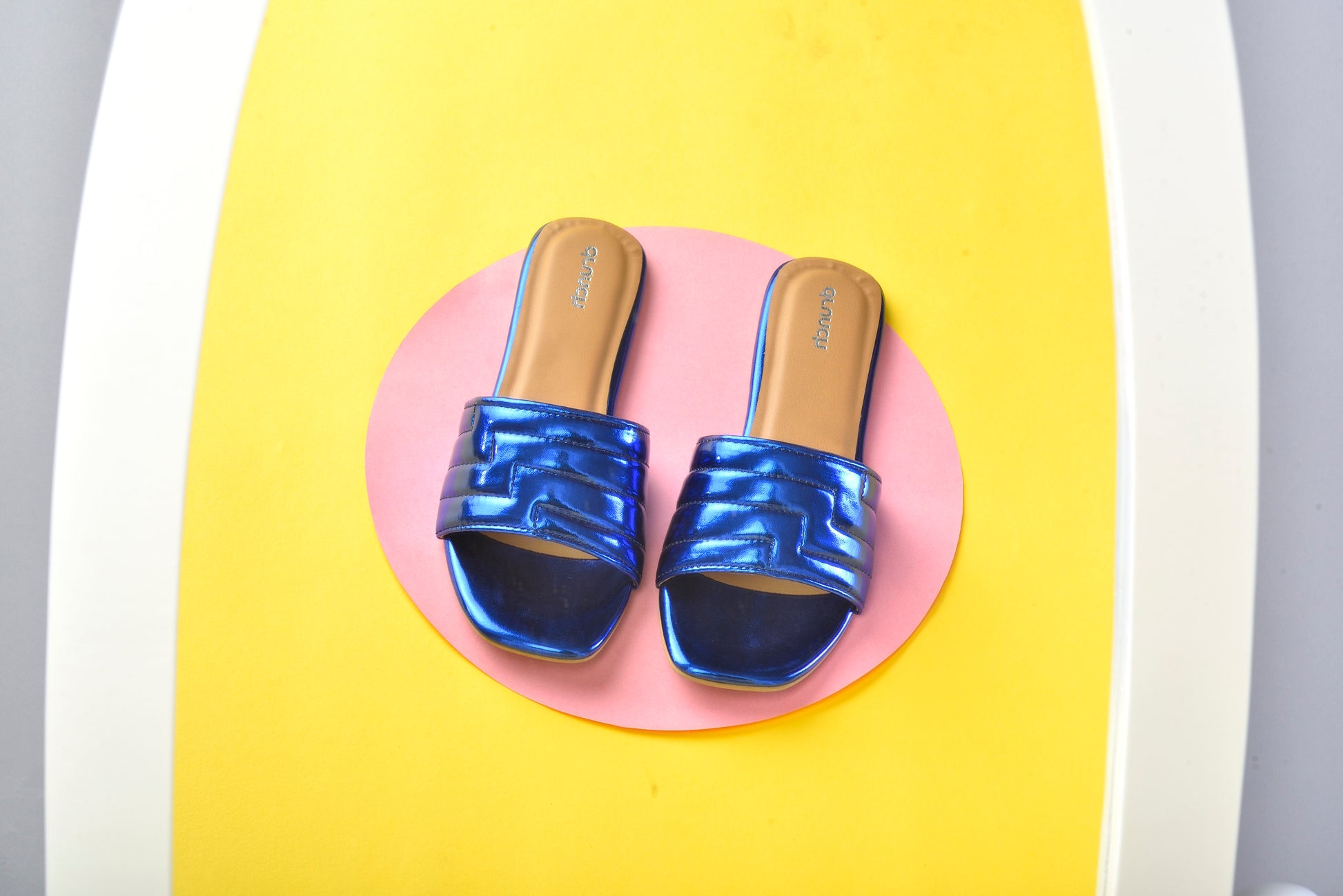 Cosmopolitan Flats Metallic Blue – front view, open square-toe slip-on flats for women
