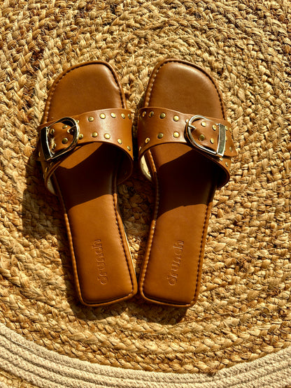 Dune Flats Tan – close-up of rivet stud upper and square-toe design