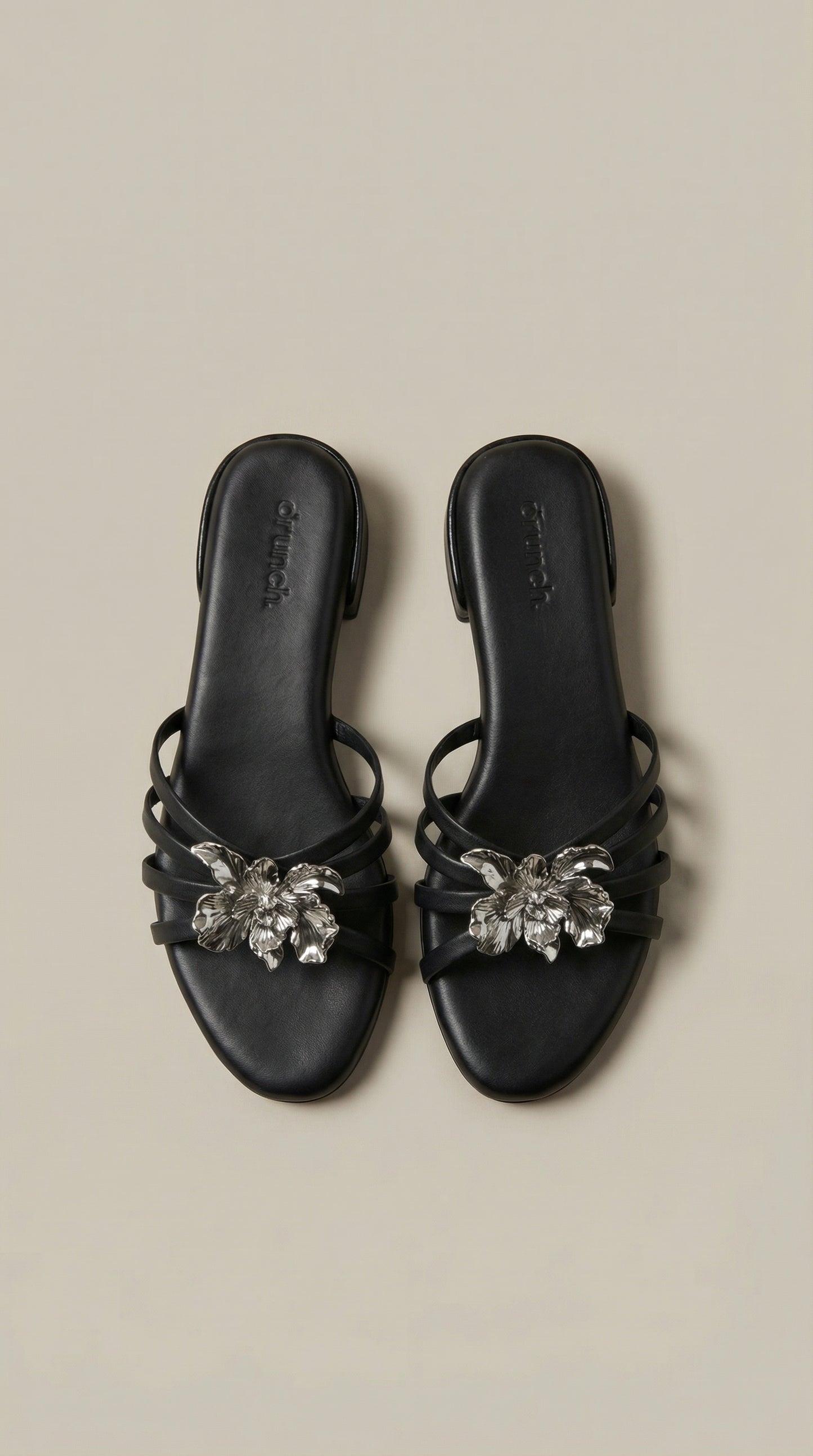 Everglow Flat Sandals in Black – Top View of Embellished Open-Toe Flats for Women | Drunch