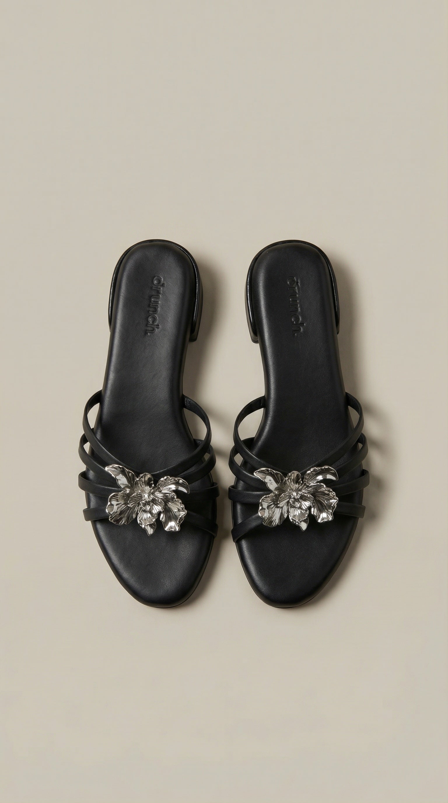 Everglow Flat Sandals in Black – Top View of Embellished Open-Toe Flats for Women | Drunch