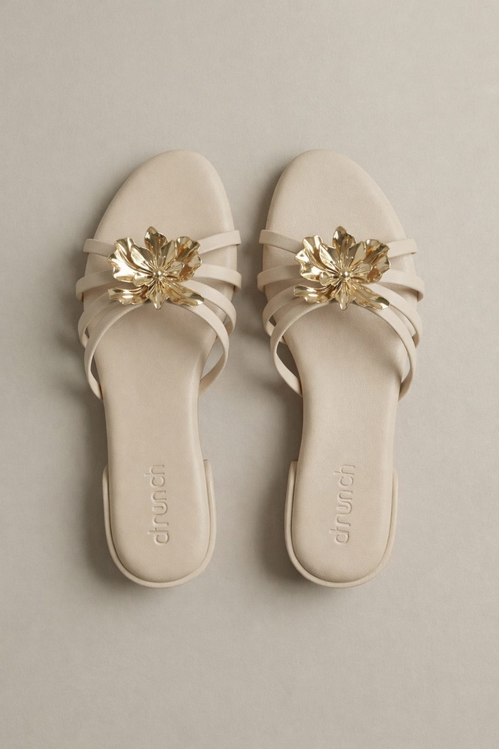 Everglow Flat Sandals in Off White – Top View of Embellished Open-Toe Flats for Women | Drunch