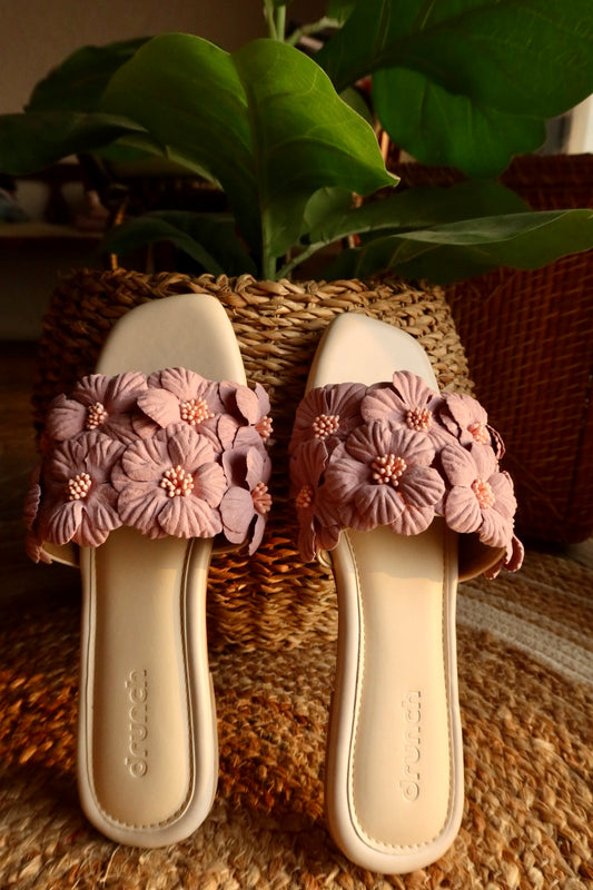 Gili Flats Lilac – front view, open square-toe floral flats for women