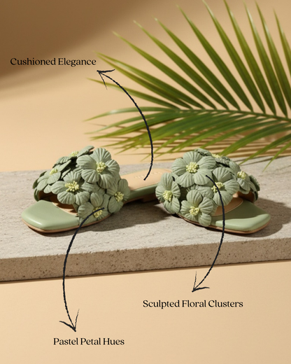 Gili Flats Sea Green – lifestyle styling, women's casual floral flats