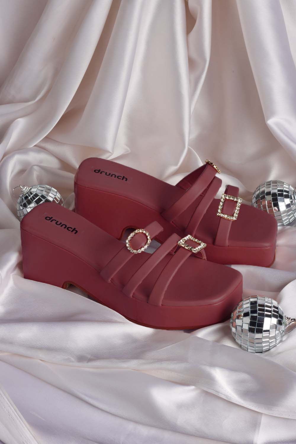 Martini Wedges Burgundy – embellished open-toe wedge heels for women