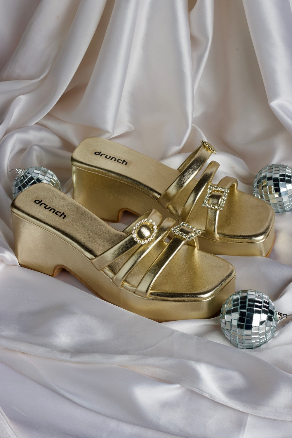 Martini Wedges Gilded Gold – embellished open-toe wedge heels for women