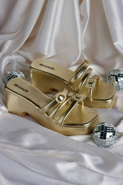 Martini Wedges Gilded Gold – embellished open-toe wedge heels for women