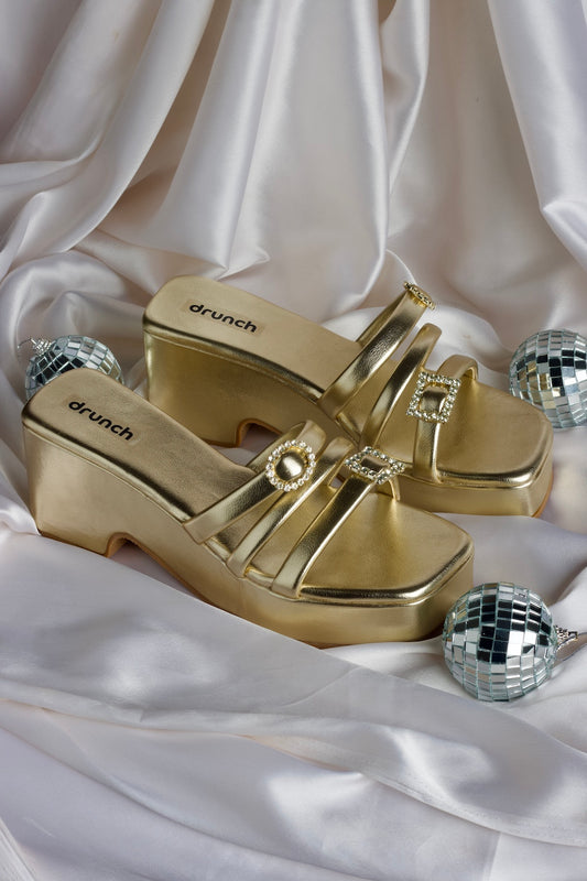 Martini Wedges Gilded Gold – embellished open-toe wedge heels for women