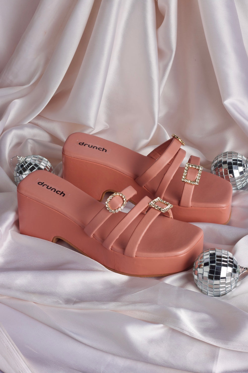 Martini Wedges Peach – embellished open-toe wedge heels for women