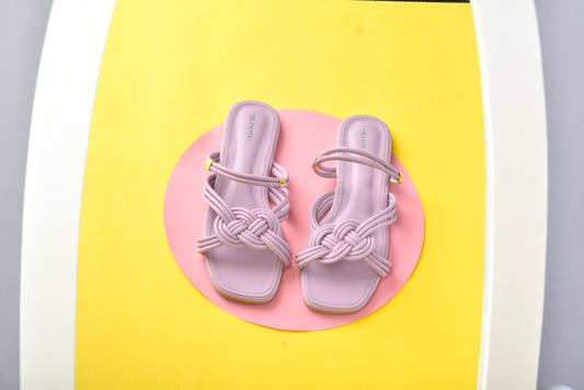 Mimosa Flats Lavender – front view, criss-cross open square-toe slip-on flats for women