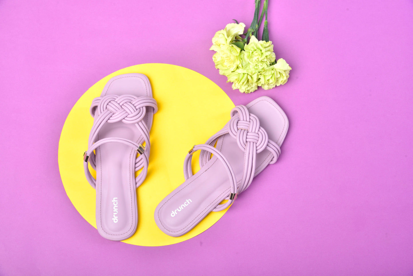 Mimosa Flats Lavender – side view, criss-cross strap lavender flats for women