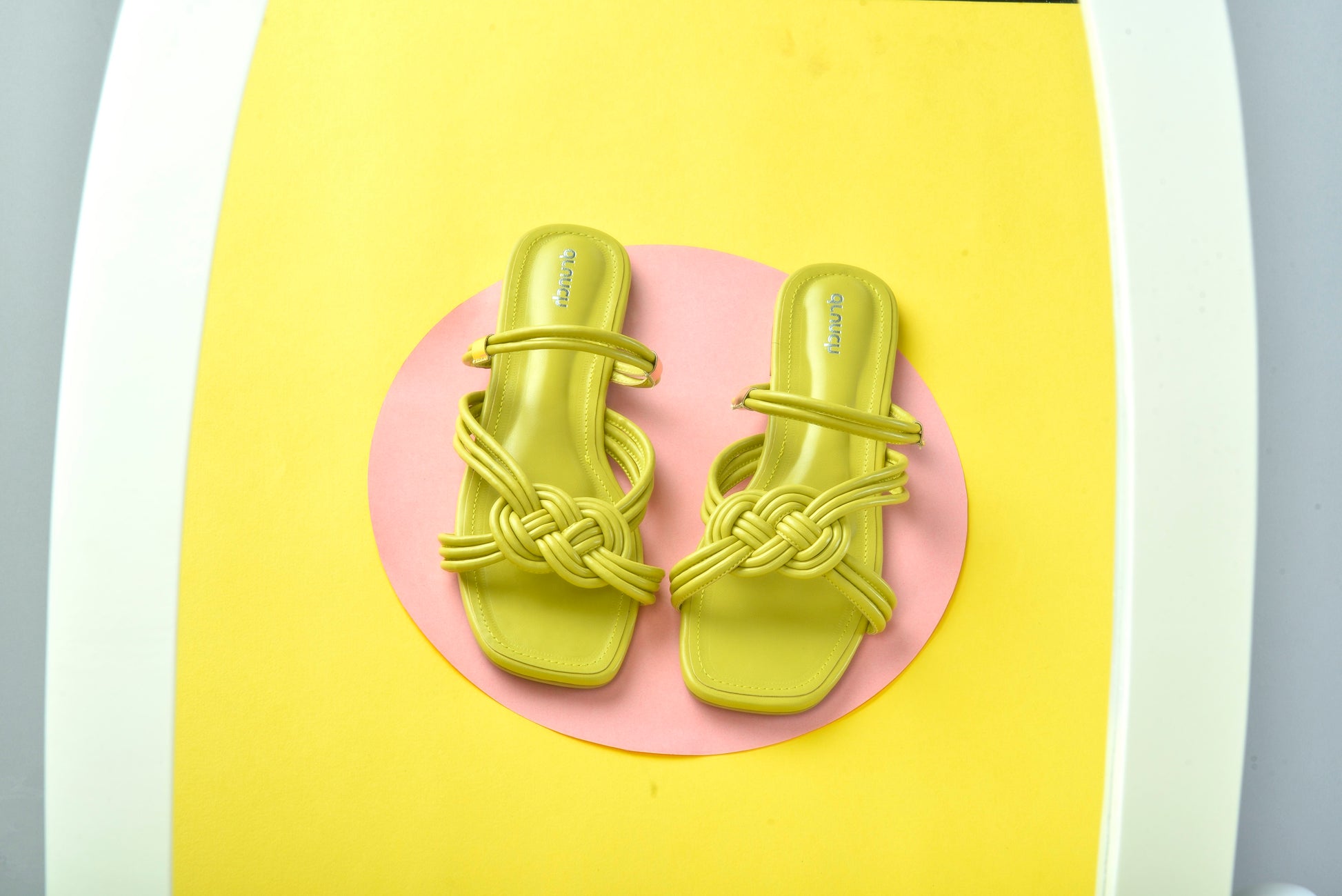 Mimosa Flats Lime – front view, criss-cross open square-toe slip-on flats for women