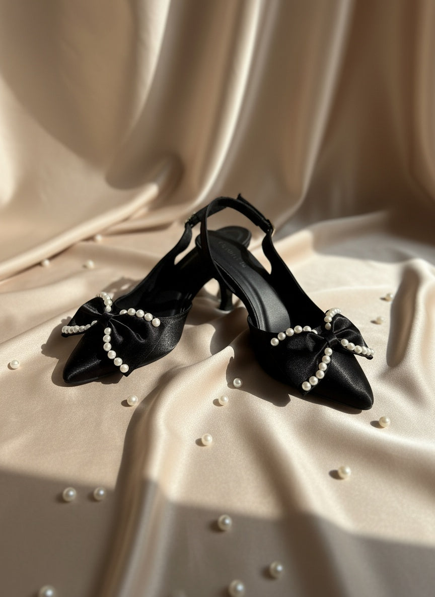 Moonlit Black Pearl Heels - Pointed Toe Silhouette | drunch
