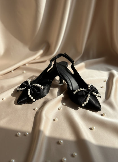 Moonlit Black Pearl Heels - Pointed Toe Silhouette | drunch
